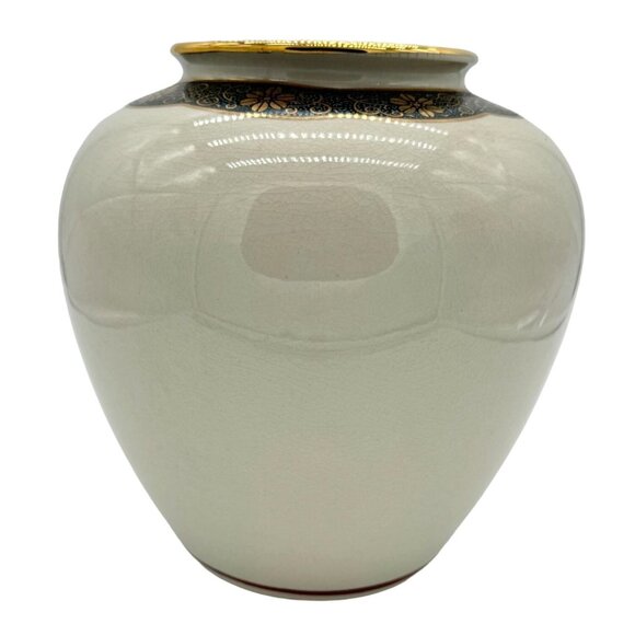 Vtg Kutani Porcelain Peacock Vase Gold Paint Accent Floral Qing Liang Zhu Japan - Picture 3 of 6